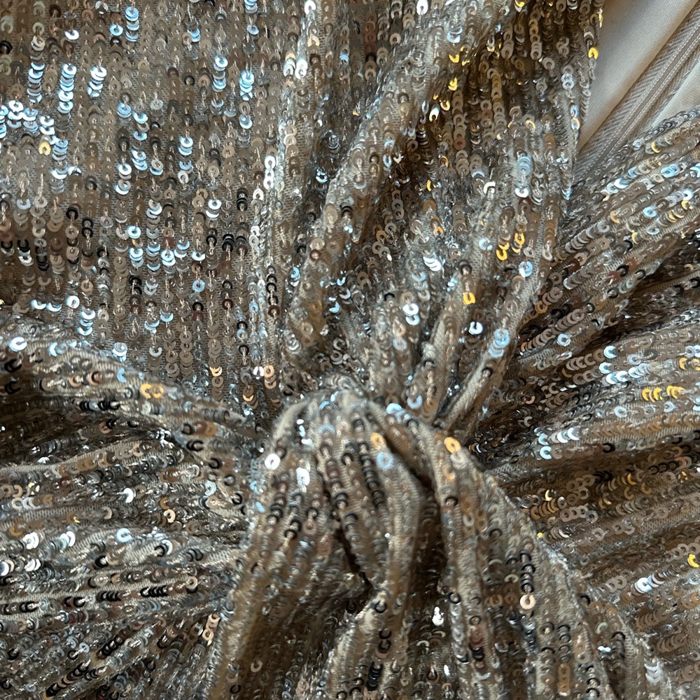 Metallic Sequin NWT Evening Gown - Low V Neck with Flap Sleeves - Picture 13 of 17